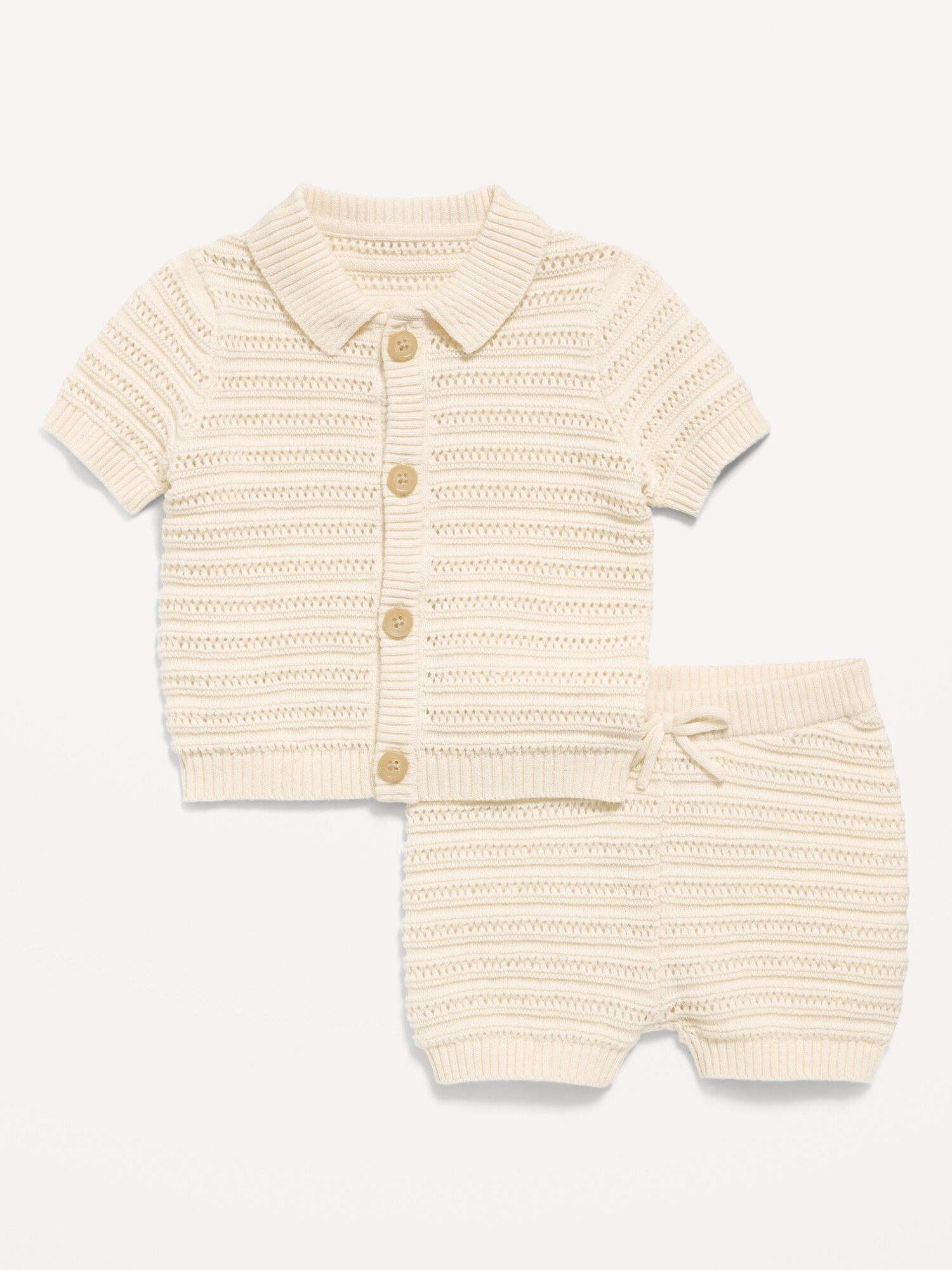Детский комплект Old Navy: вязаная рубашка с вязкой крючком и шорты для малышей, цвет: Creme De La Creme — фото 2