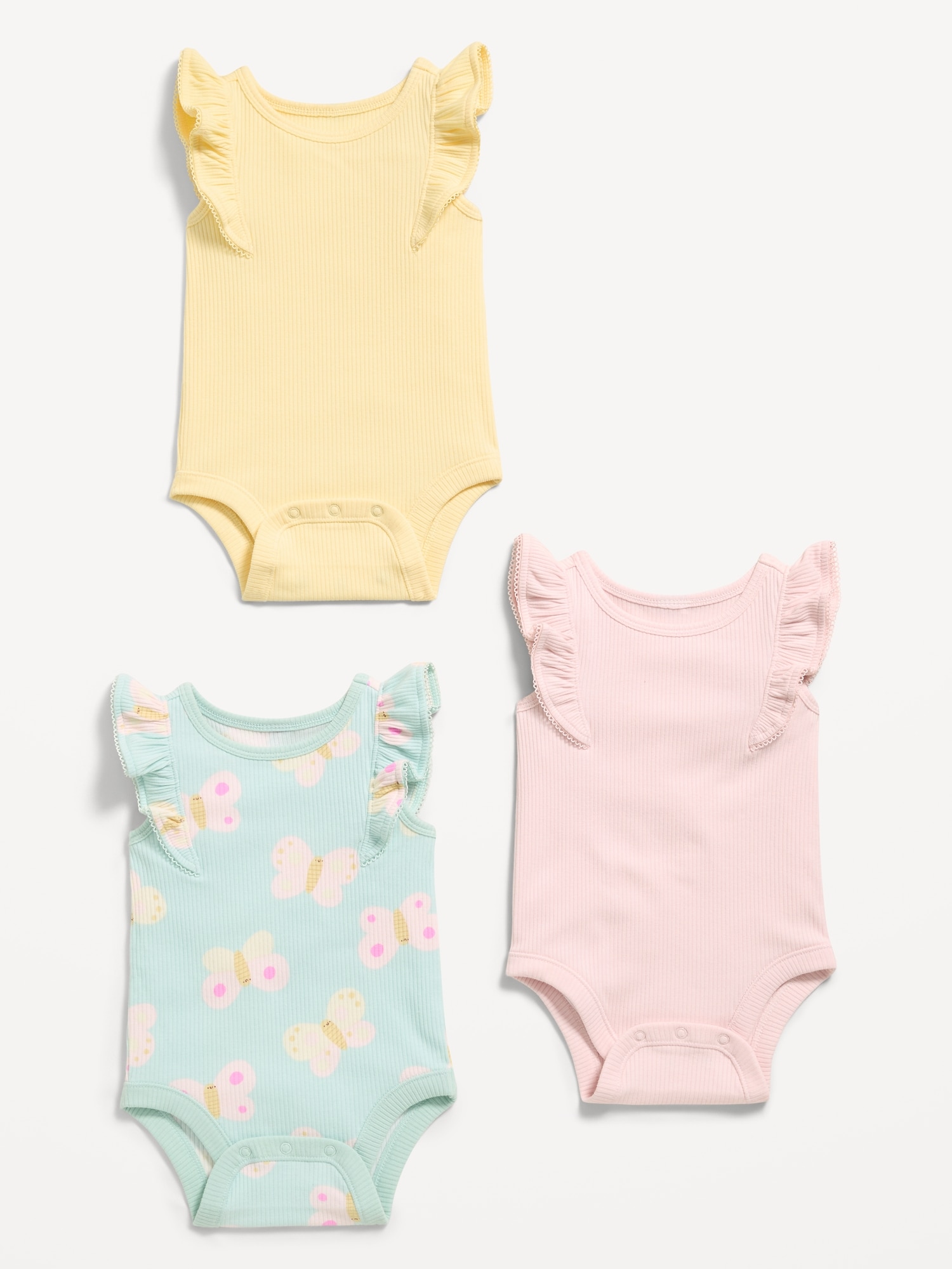 Ruffle-Trim Ribbed Bodysuit 3-Pack for Baby