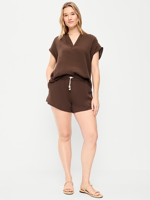 Image number 5 showing, High-Waisted Crinkle Gauze Shorts