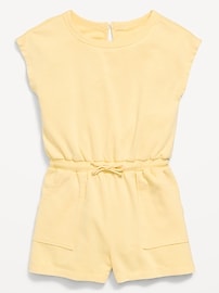 Image number 1 showing, Short-Sleeve French Terry Utility Romper for Girls
