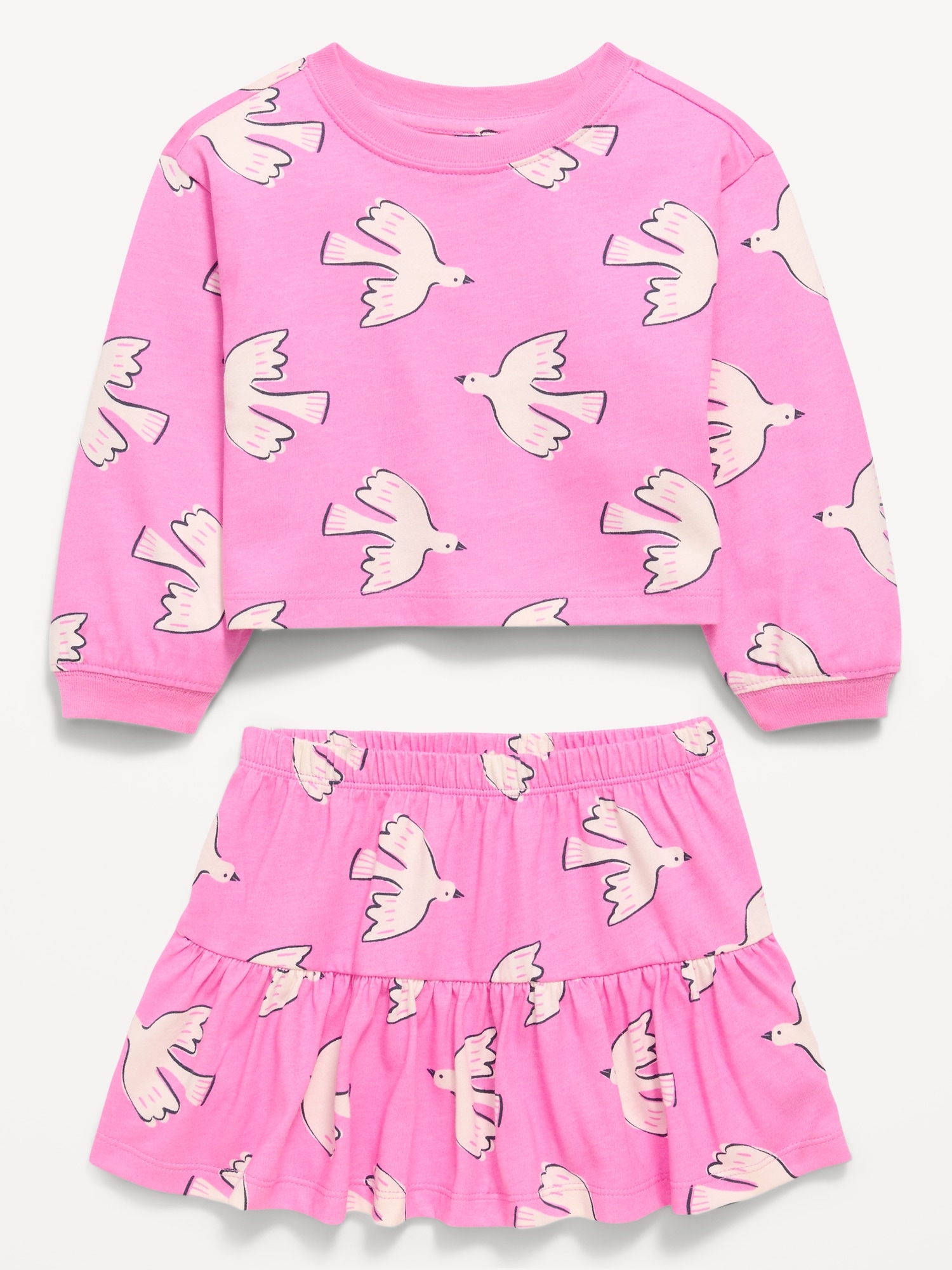 Printed Long-Sleeve Top and Skirt Set for Toddler Girls