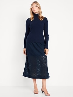 High-Waisted Lace Midi Skirt