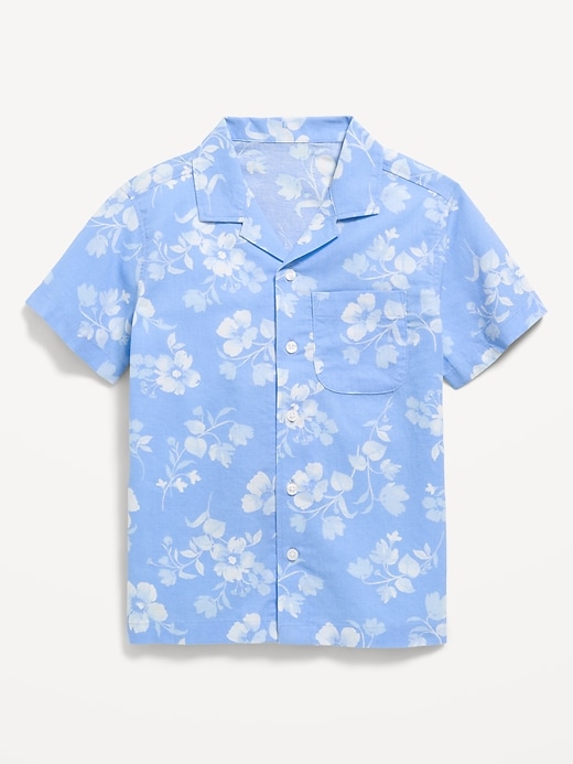 Image number 1 showing, Printed Short-Sleeve Linen-Blend Shirt for Boys