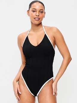 Pique V-Neck Halter Swimsuit - image 3