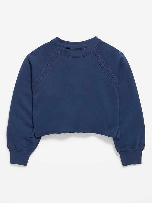 Image number 2 showing, Lace-Trim French Terry Cropped Sweatshirt for Girls