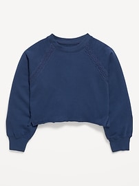 Image number 2 showing, Lace-Trim French Terry Cropped Sweatshirt for Girls
