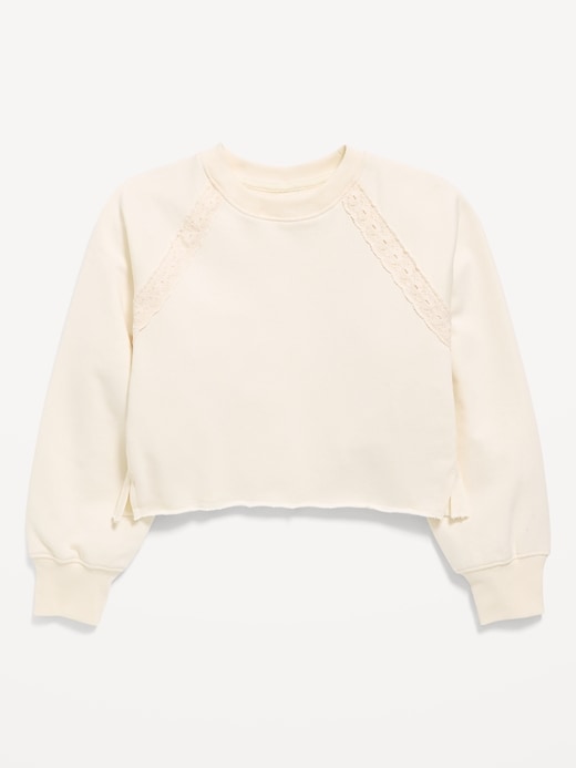 Image number 1 showing, Lace-Trim French Terry Cropped Sweatshirt for Girls
