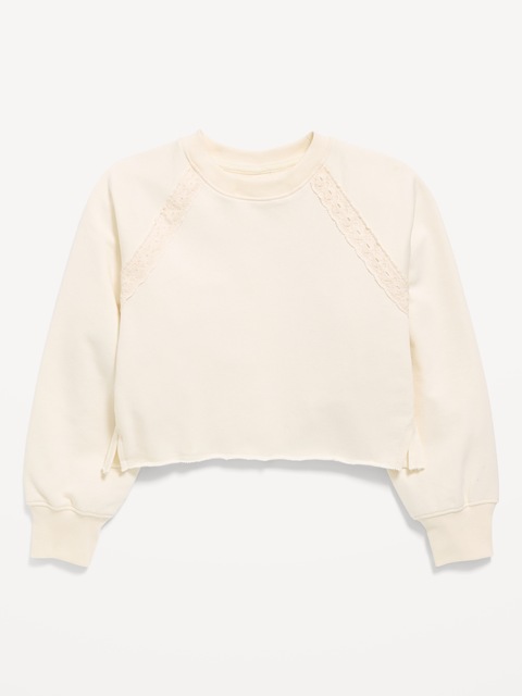Lace-Trim French Terry Cropped Sweatshirt for Girls