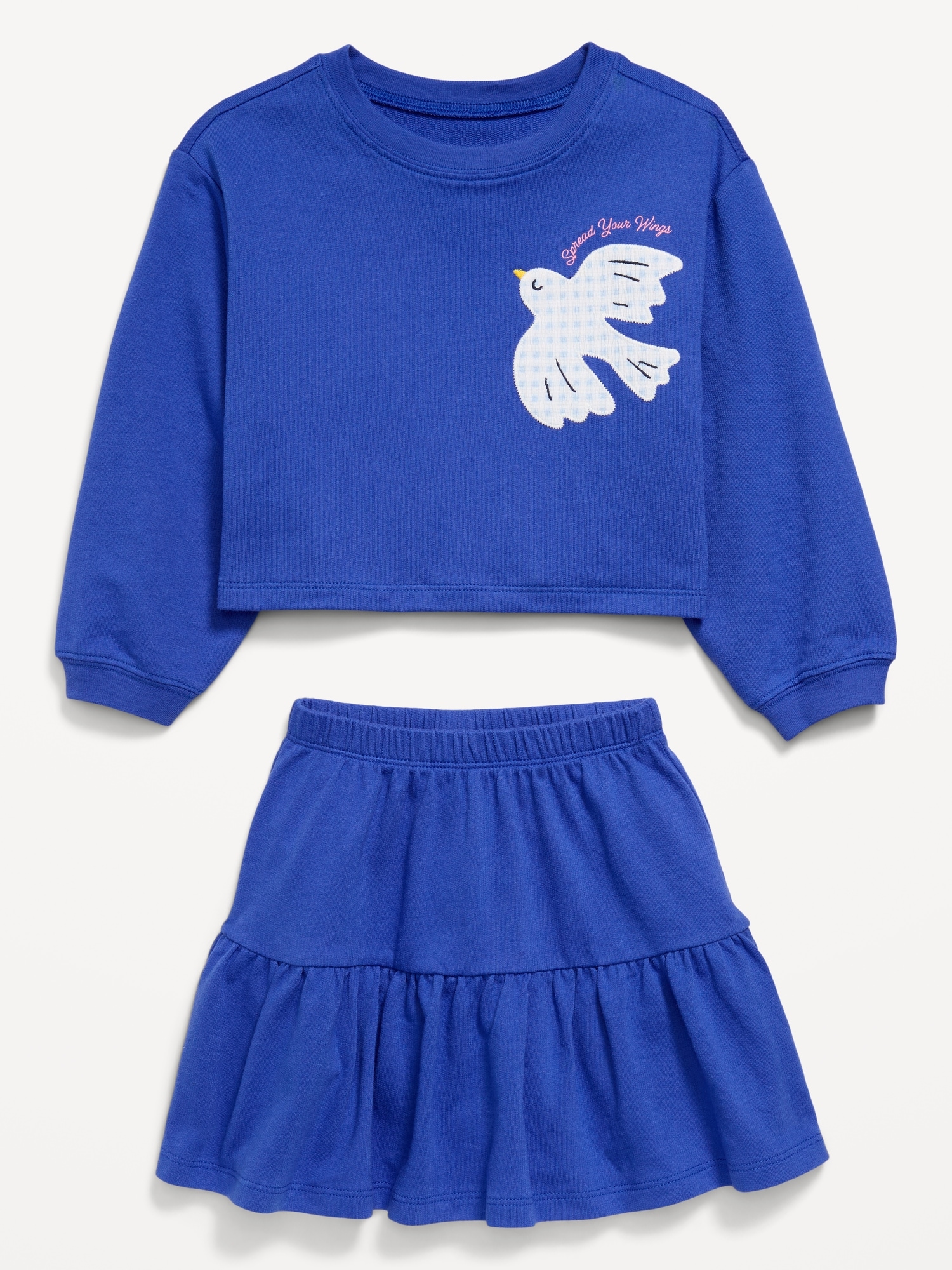 Long-Sleeve Graphic Sweatshirt and Skirt Set for Toddler Girls