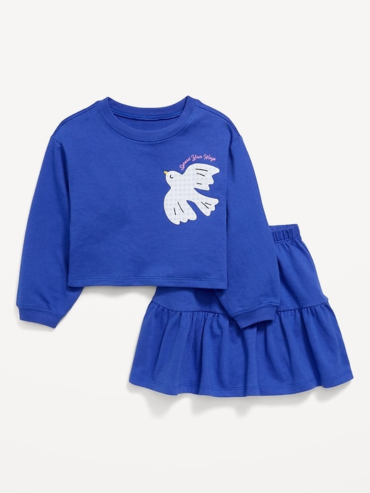 Image number 1 showing, Long-Sleeve Graphic Sweatshirt and Skirt Set for Toddler Girls