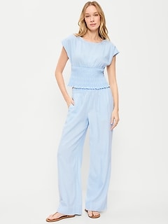 High-Waisted Linen-Blend Wide-Leg Pants