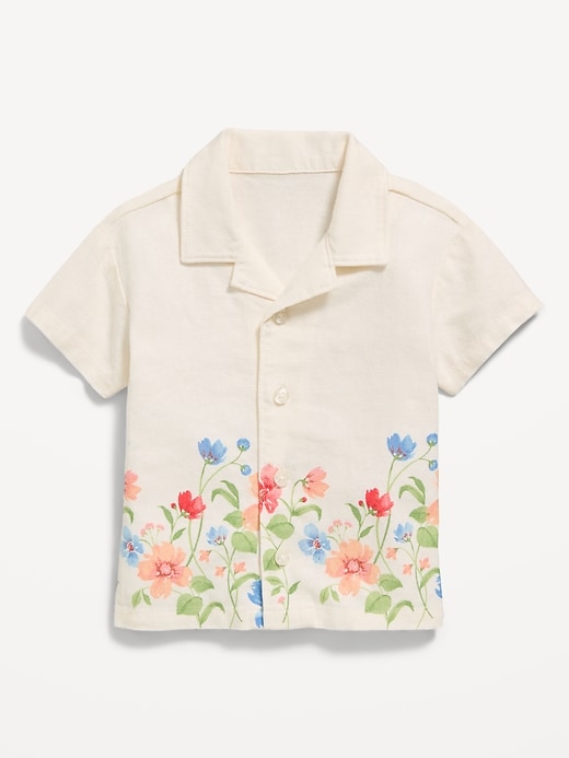 Image number 2 showing, Printed Short-Sleeve Linen-Blend Shirt for Baby