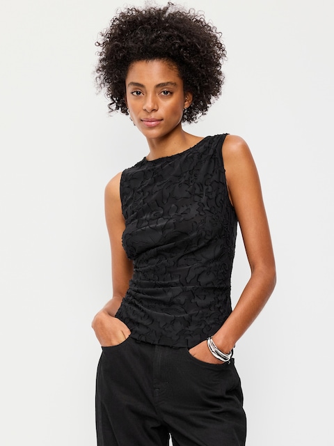 Jacquard Side-Drape Top