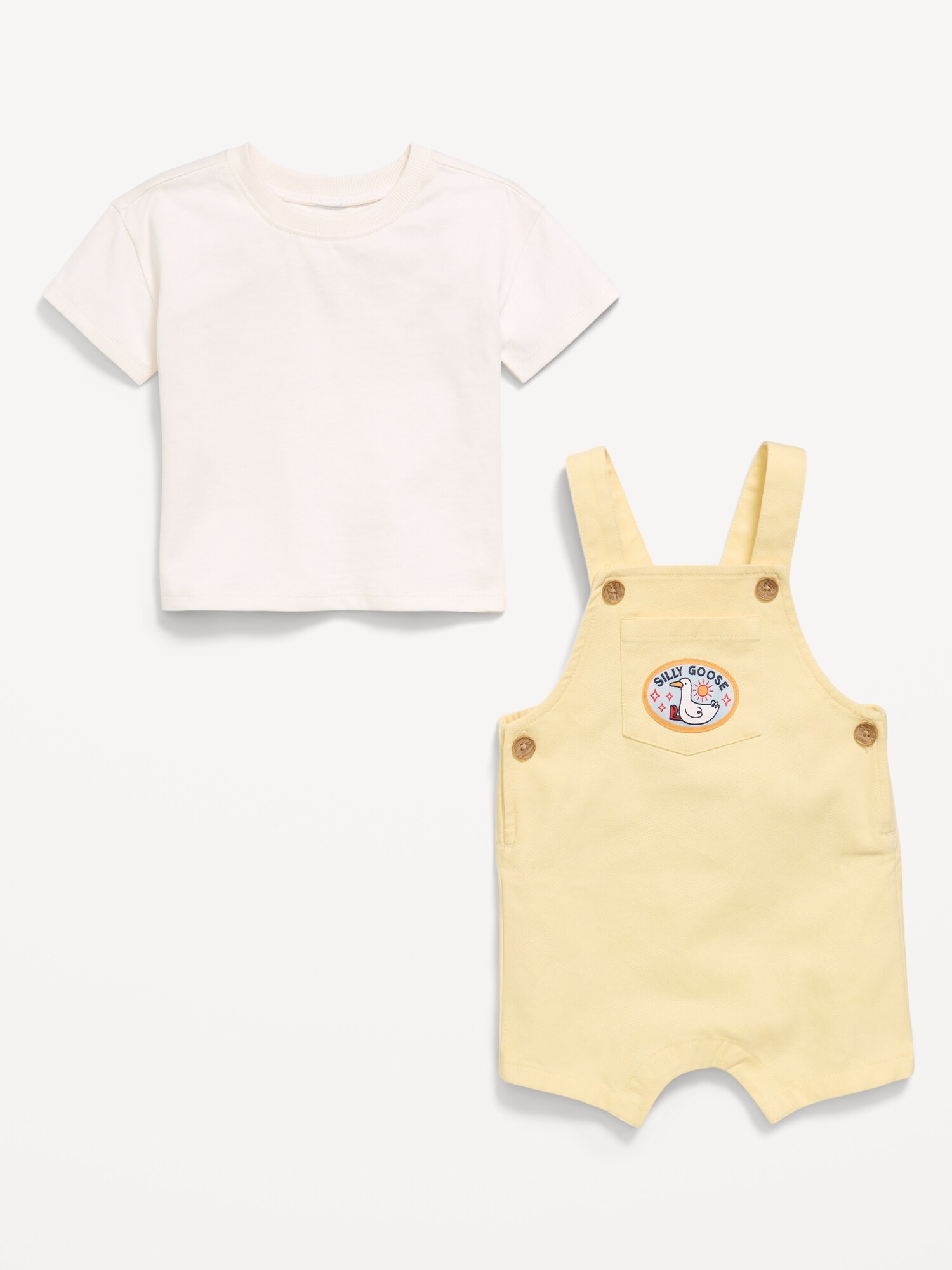 Детский комплект Old Navy: футболка и полукомбинезон с шортами для младенцев, цвет: Холодный миндальный — фото 2