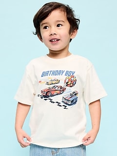 Oversized Short-Sleeve Birthday Graphic T-Shirt for Toddler Boys