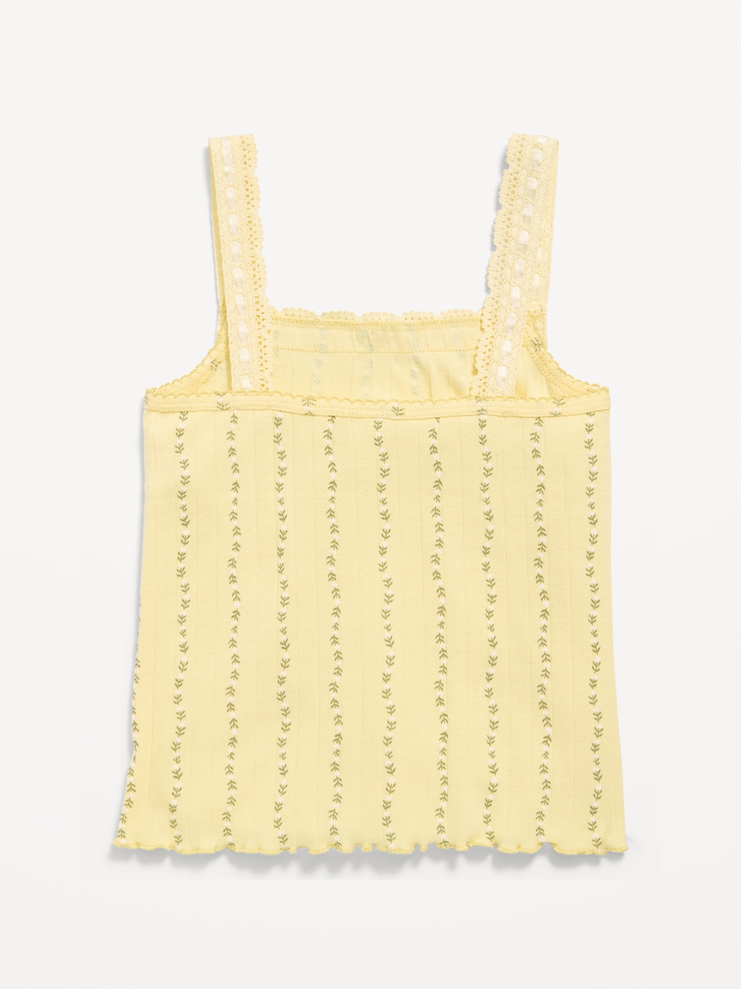 Fitted Lace-Trim Pointelle Tank Top for Girls
