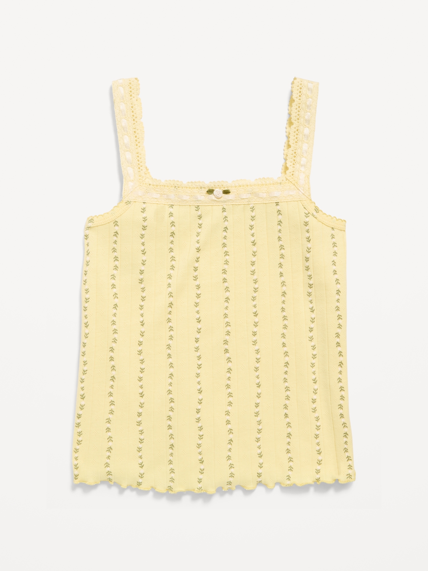 Fitted Lace-Trim Pointelle Tank Top for Girls