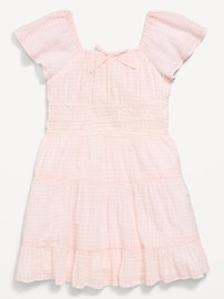 Image number 1 showing, Fit and Flare Crinkle Gauze Tiered Dress for Girls