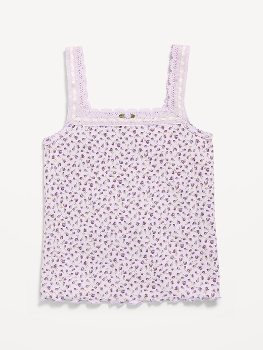 Image number 1 showing, Fitted Lace-Trim Pointelle Tank Top for Girls