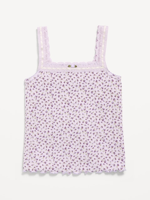 Fitted Lace-Trim Pointelle Tank Top for Girls