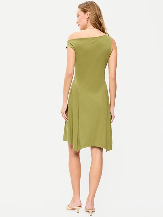 Image number 2 showing, Fit & Flare Asymmetrical Shoulder Mini Dress