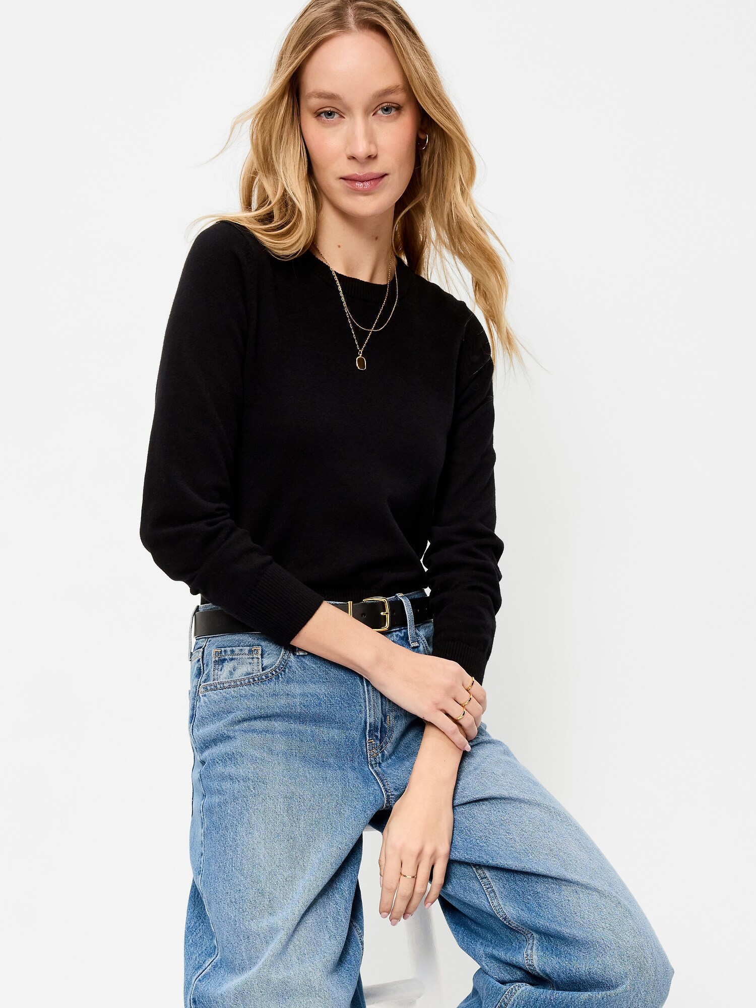 Женский свитер Old Navy SoSoft Lite Crew-Neck, цвет: Чёрный — фото 3