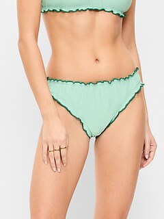 Mid-Rise Ruffle Trim Swim Bottoms