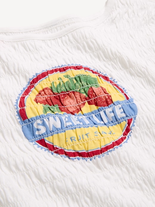 Image number 2 showing, Slit-Neck Smocked Graphic Top