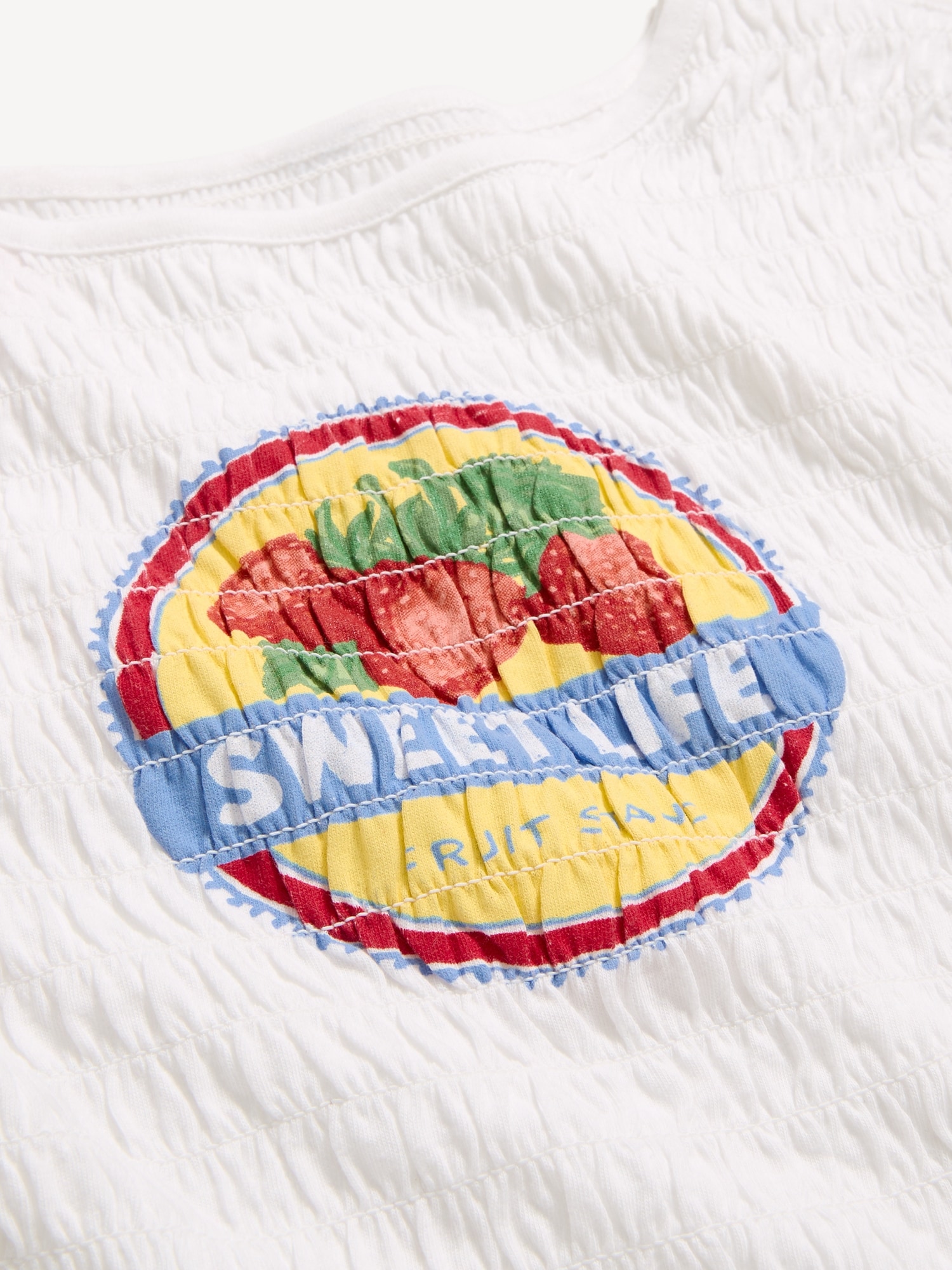 Slit-Neck Smocked Graphic Top