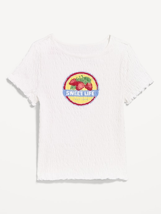 Image number 1 showing, Slit-Neck Smocked Graphic Top