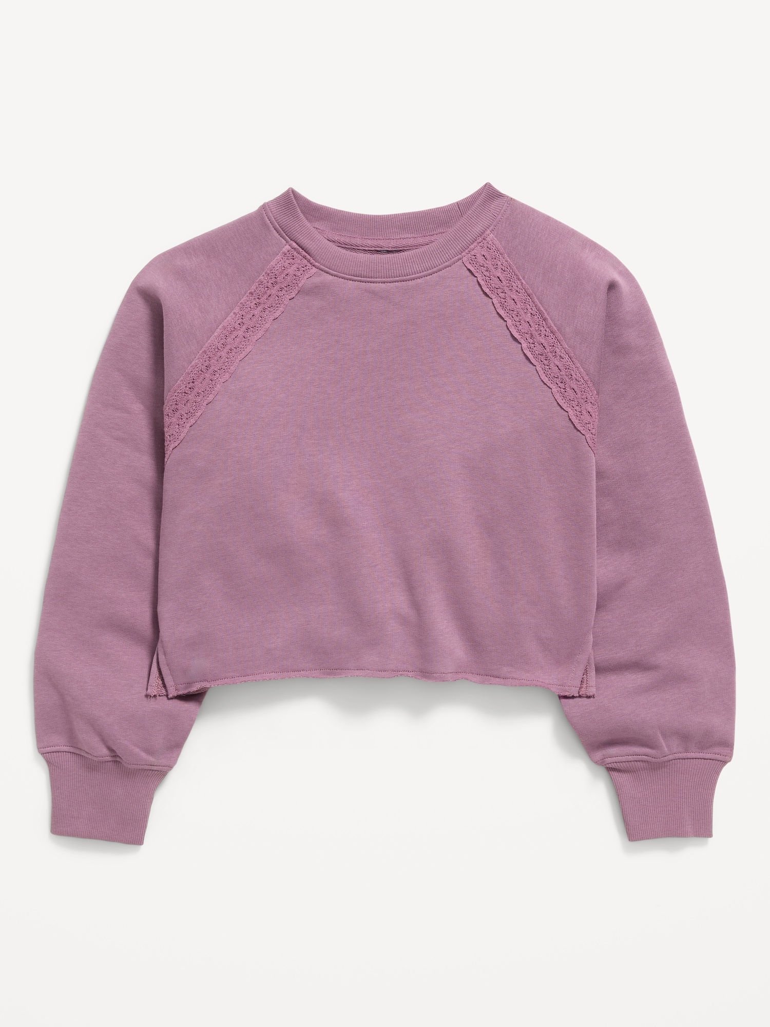 Lace-Trim French Terry Cropped Sweatshirt for Girls