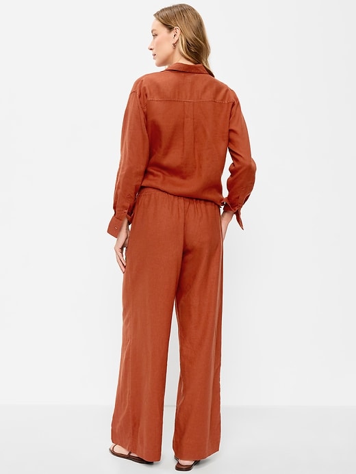 Image number 3 showing, High-Waisted Linen-Blend Wide-Leg Pants