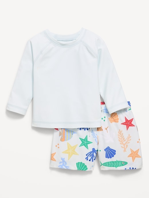Image number 1 showing, Long-Sleeve Rashguard Swim Top and Trunks Set for Baby