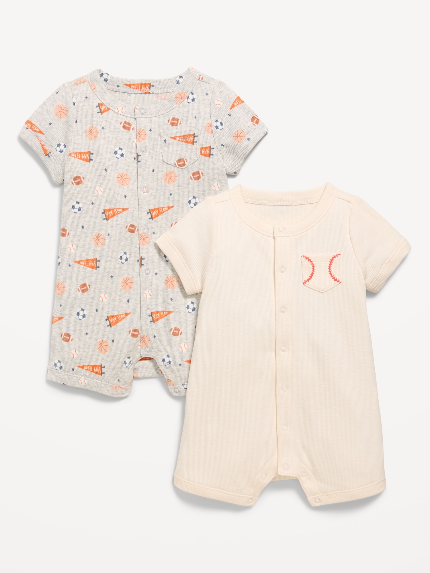 Short-Sleeve Ribbed Pocket One-Piece Romper 2-Pack for Baby