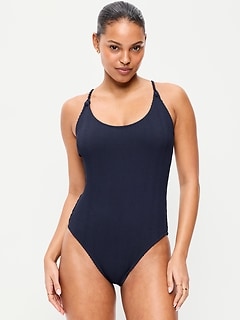 Ribbed Braided-Strap One-Piece Swimsuit