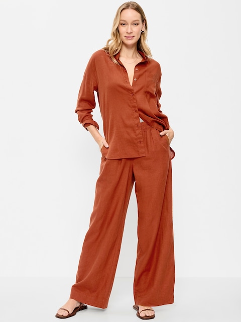 High-Waisted Linen-Blend Wide-Leg Pants