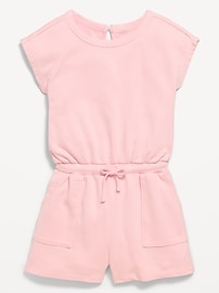Image number 3 showing, Short-Sleeve French Terry Utility Romper for Girls