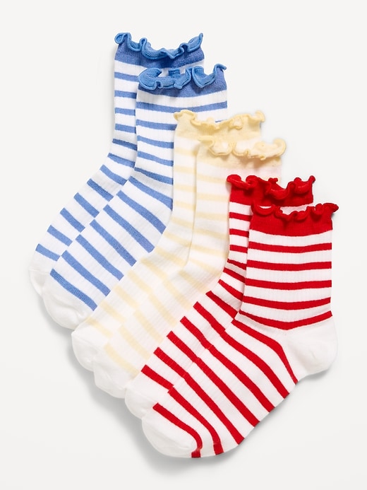 Image number 1 showing, Ruffle Quarter-Crew Socks 3-Pack for Girls