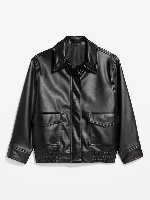 Image number 2 showing, Oversized Faux-Leather Bomber Jacket