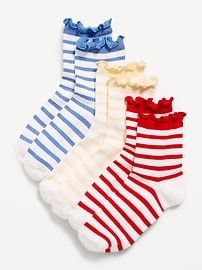 Image number 1 showing, Ruffle Quarter-Crew Socks 3-Pack for Girls
