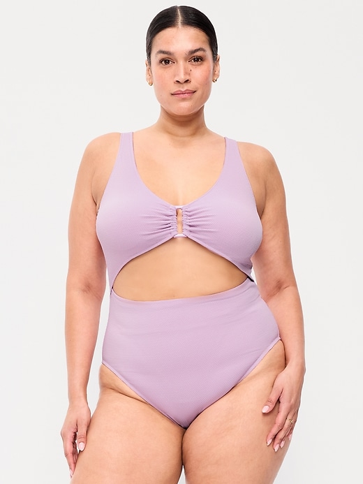 Image number 7 showing, Textured One-Piece Cut-Out Swimsuit