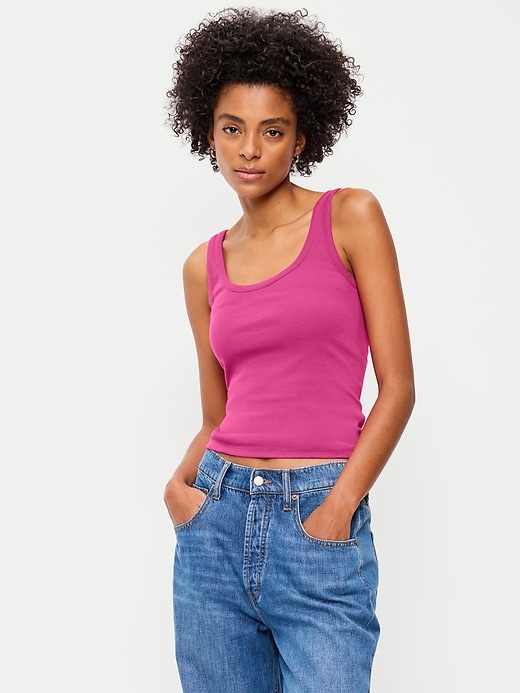 Image number 1 showing, First-Layer Ribbed Scoop-Neck Tank Top