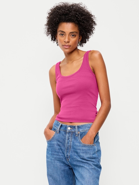 First-Layer Ribbed Scoop-Neck Tank Top