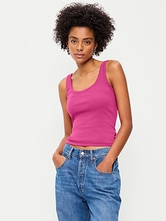 First-Layer Ribbed Scoop-Neck Tank Top