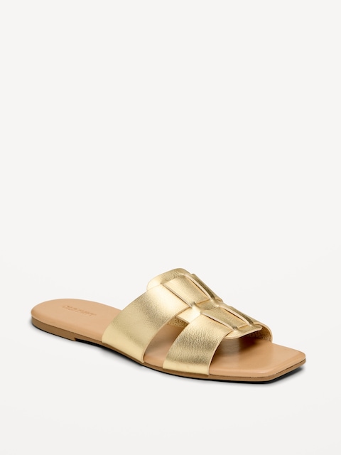 Faux-Leather Slide Sandals