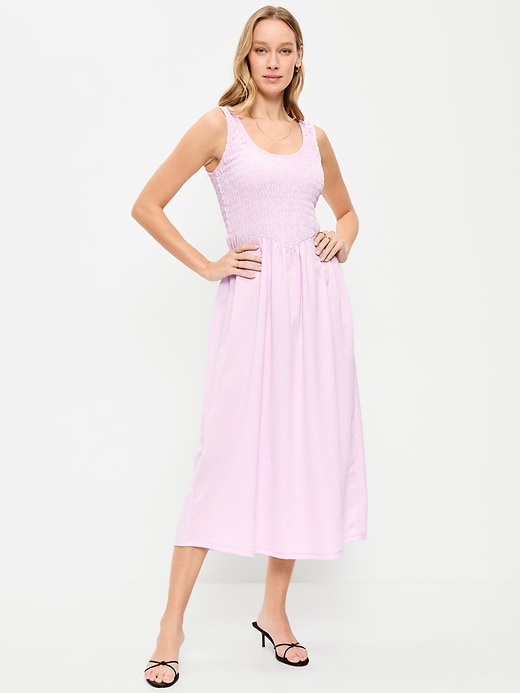 Image number 1 showing, Fit & Flare Sleeveless Smocked-Bodice Midi Dress