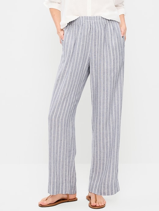 Image number 2 showing, High-Waisted Linen-Blend Straight Pants