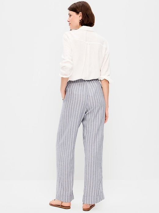 Image number 3 showing, High-Waisted Linen-Blend Straight Pants