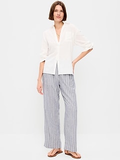 High-Waisted Linen-Blend Straight Pants