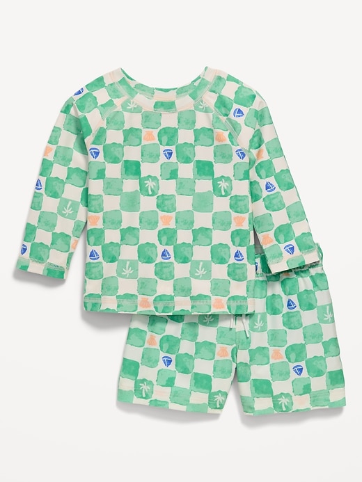 Image number 1 showing, Long-Sleeve Rashguard Swim Top and Trunks Set for Baby